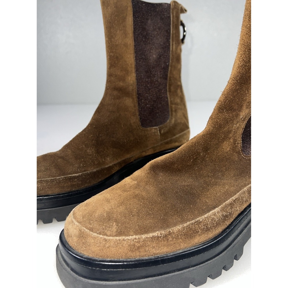 HOMERS Suede Chelsea Boots Womens 8 Brown Excellent Lug Sole Metallic Gusset